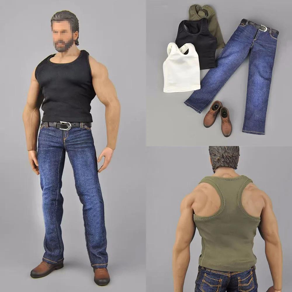 Toy center CENM08 1/6 Scale Soldier Sports Vest Jeans Suit Leather Shoes for 12 Inch Muscle Strong Action Figure Bod